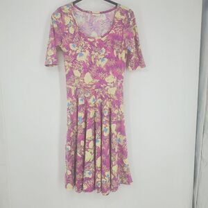 LulaRoe "Nicole" Pink and Yellow Print Dress